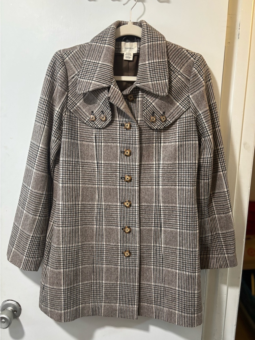 Anthropologie Cordelia Plaid Wool Brown Tweed Button Down Coat Size 8